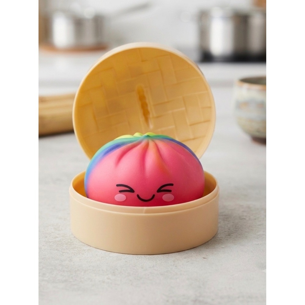 Ralex Squishy Mystery Bun‎ Rainbow Dumpling Fidget Toy in Steamer Basket New